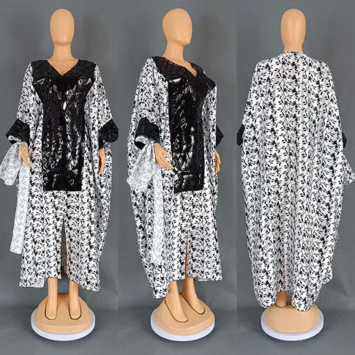 Elegant Plus Size African Kaftan Dress with Scarf - Image 8