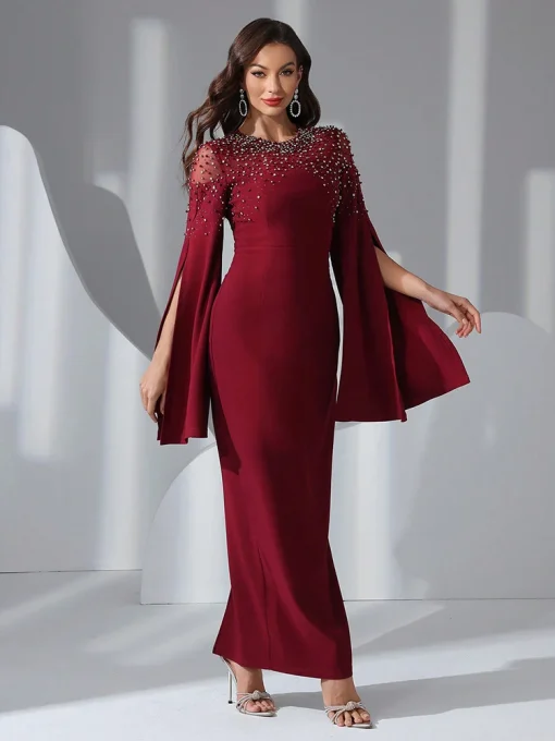 Women's Beaded Long Sleeve Arabian Style Evening Dress - Image 4