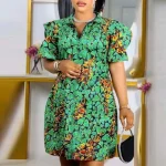 Bohemian Floral Mini Dress with Puff Sleeves for Summer