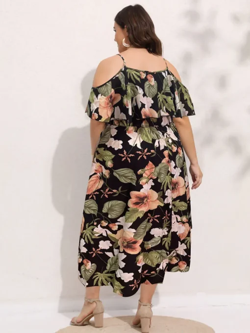 Elegant Plus Size Black Floral Boho Summer Beach Dress - Image 2