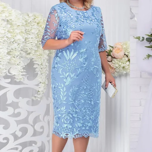 Plus Size Elegant Lace Floral Dress for Summer - Image 7