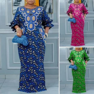 Plus Size   Vintage Floral Puff Sleeve Maxi Dress