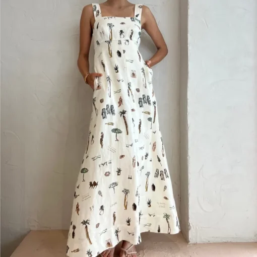 Sexy Spaghetti Strap Bohemian Print Maxi Dress Women