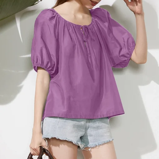 Women's Elegant O-Neck Casual Loose Blouse Top - Image 7