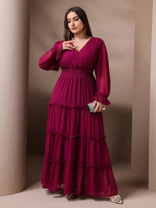 Plus Size Solid Color Cinched Waist Maxi Party Dress - Image 6