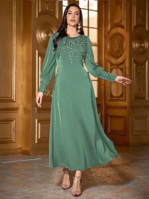 Elegant Retro Ankle-Length Dress with Beaded Details - Image 3