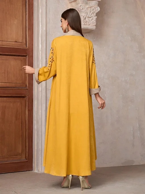 2-Piece Kaftan Jalabiya Arabian Embroidered Long Sleeve Dress - Image 2