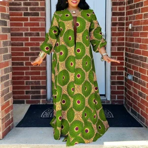 Plus Size Women’s Printed Vintage Maxi Autumn Dress