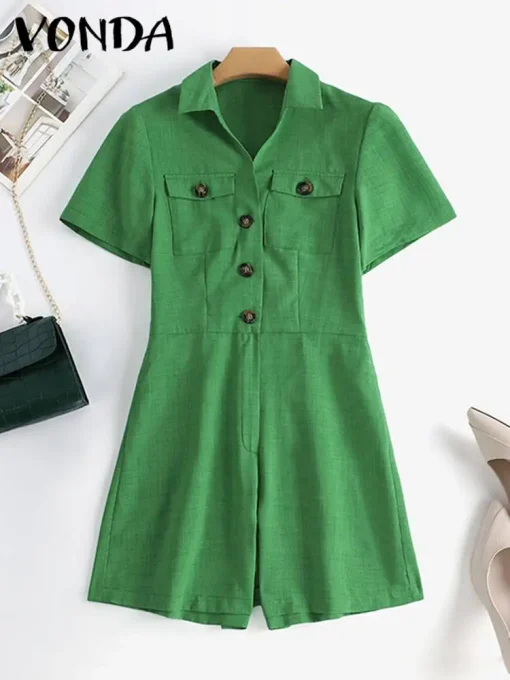 Elegant Short Sleeve Jumpsuit with Pockets for Women - Image 2