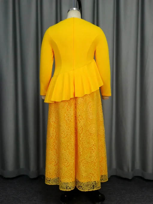 Autumn Yellow Lace A-Line Dress with Ruffle Hem - Image 6