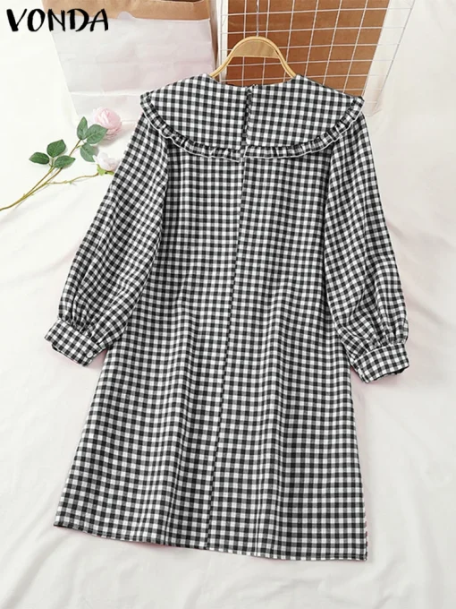 Women's Elegant Color Patchwork Mini Shirt Dress - Image 3