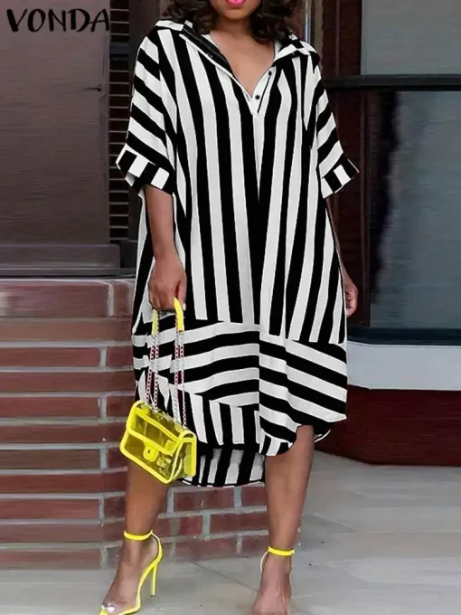 Plus Size Striped Shirt Dress for Women with Casual Elegance - Image 3