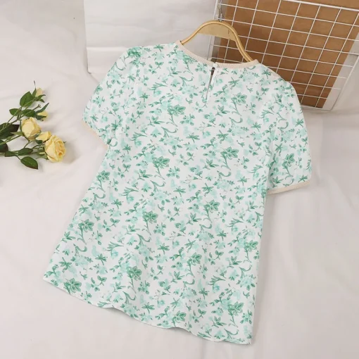 Women’s Elegant Floral Printed Short Sleeve Blouse - Image 5