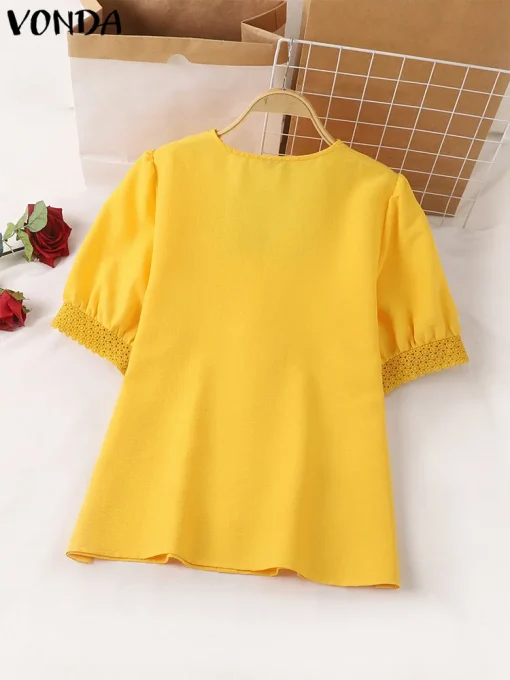 Women's Elegant Lace V-Neck Summer Blouse - Image 3