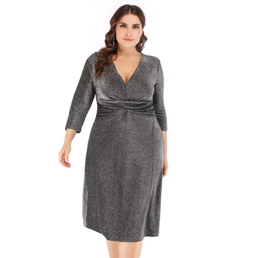 Plus Size Sequined V-Neck Midi Party Dress - Image 9