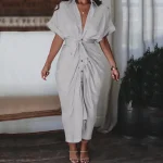 Plus Size Women’s Solid Color Pleated Shirt Dress