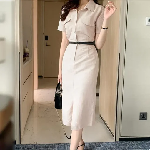 Fashionable Summer Midi Dress with Lapel Buttons for Women - Image 6