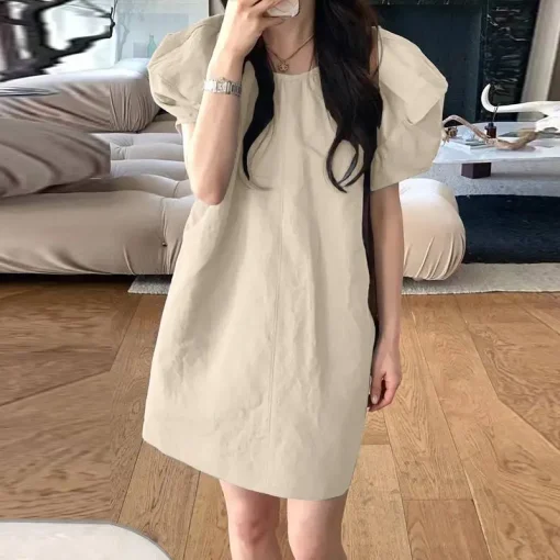 Women's Summer Pleated Puff Sleeve Mini Sundress