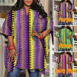 Plus Size  Summer Printed V Neck Office Blouse
