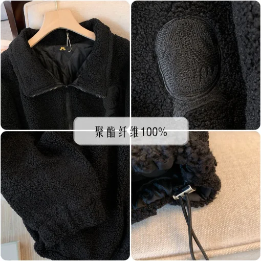 Plus Size Black Zipper Coat for Women Long Sleeve - Image 2