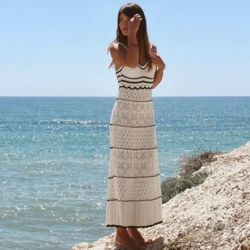 Knitted Maxi Cover-Up Dress for Swimsuit with Straps - Image 7