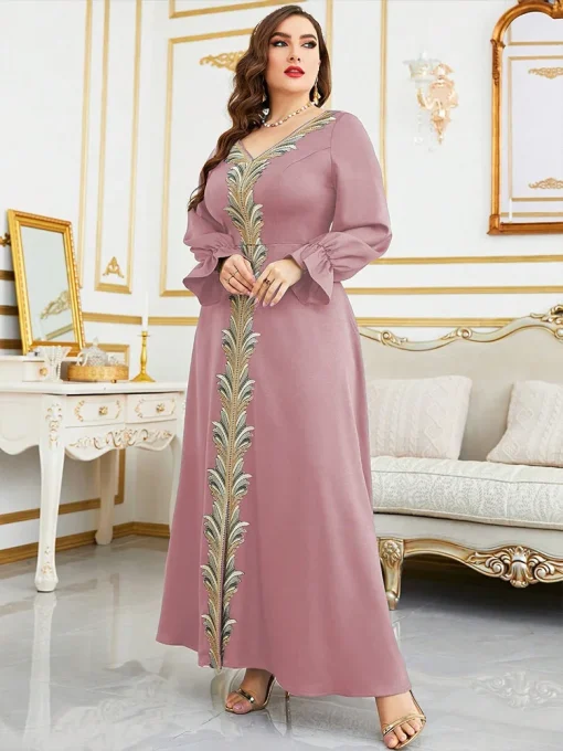 Plus-Size Women V-neck Loose Maxi Muslim Middle East Dress - Image 5