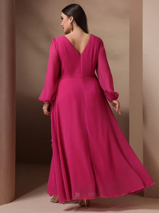 Plus Size Solid Color Ruffle Sleeve Formal Party Dress - Image 2