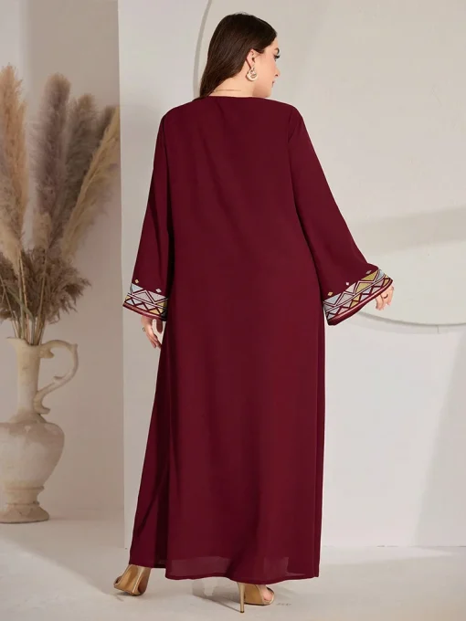 Plus Size Embroidered Maxi Dress with Flared Sleeves - Image 2