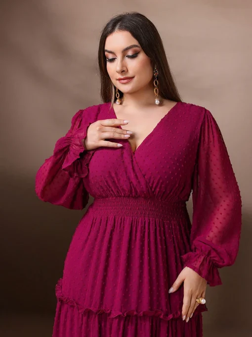 Plus Size Solid Color Cinched Waist Maxi Party Dress - Image 3