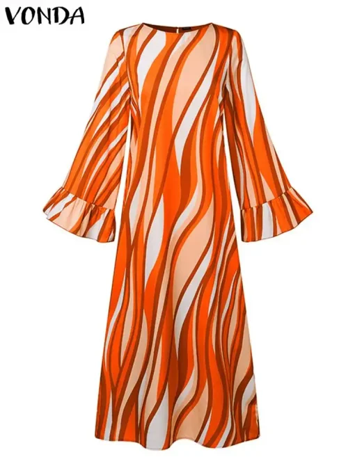 Vintage Plus Size Flare Sleeve Printed Maxi Dress - Image 2