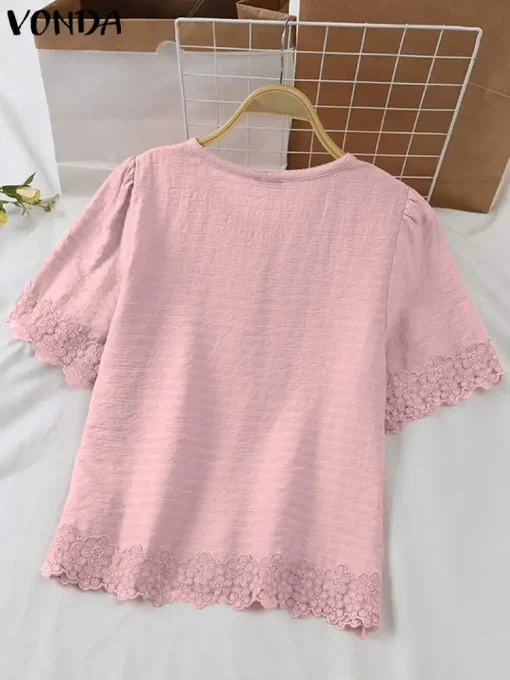 Elegant Summer Lace Blouse with Short Sleeves - Image 3