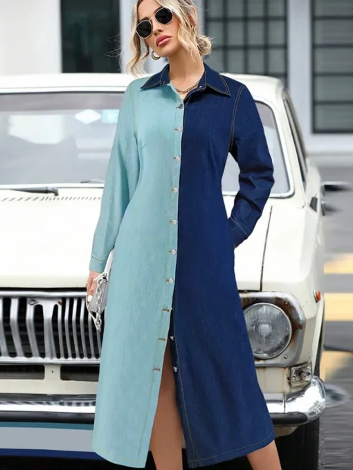 Plus Size Casual Loose Denim Midi Dress for Women - Image 3