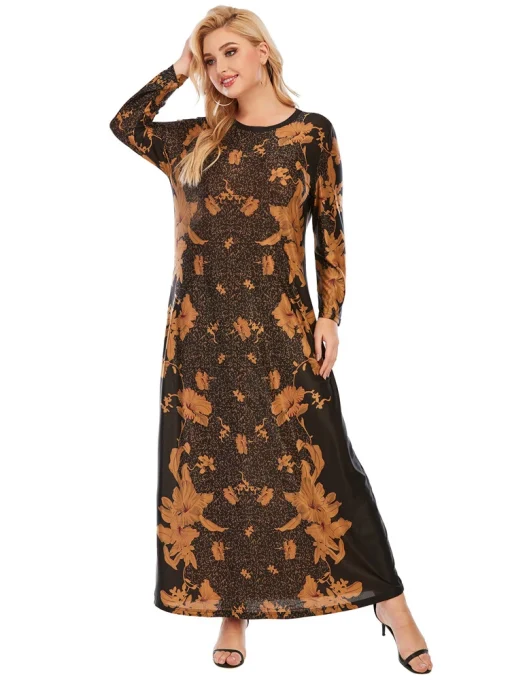 Plus Size Oversized Long Sleeve Retro Floral Dress - Image 3