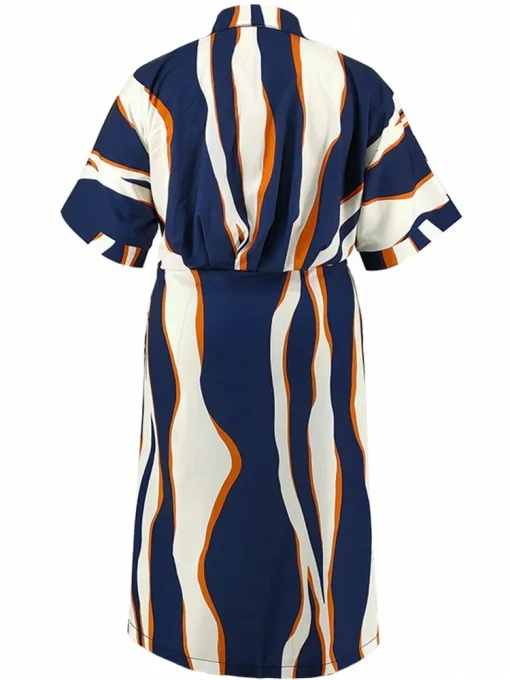 Plus Size Elegant Bohemian Stripe Print Midi Dress - Image 5