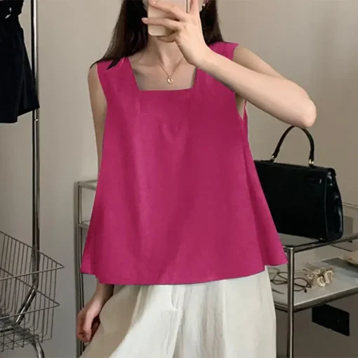 Casual Summer Sleeveless Tank Tops with Square Collar - Image 6