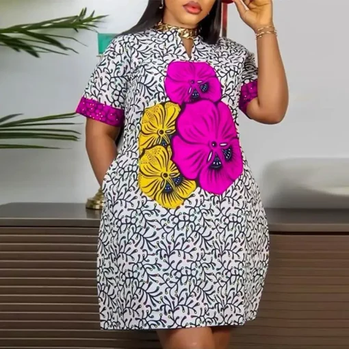 Plus Size Elegant Vintage Printed Mini Dress for Women - Image 5