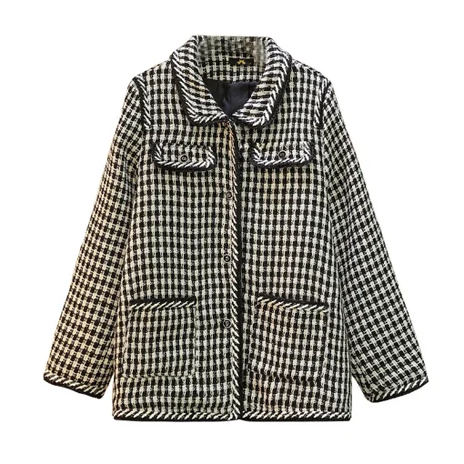 Plus Size Women's Plaid Button Jacket with Long Sleeves - Image 4