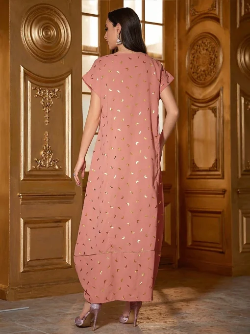 Women’s Floor-Length Middle Eastern Style Gold Dress - Image 2