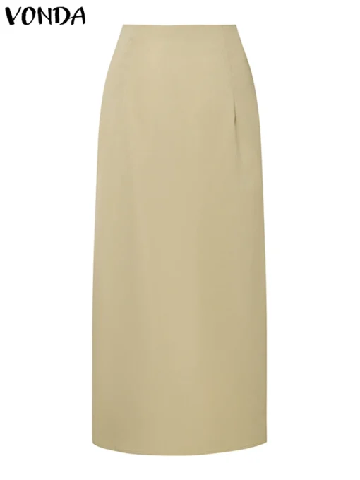 Women’s Elegant High Waist Pleated Midi Skirt with Side Slit - Image 3