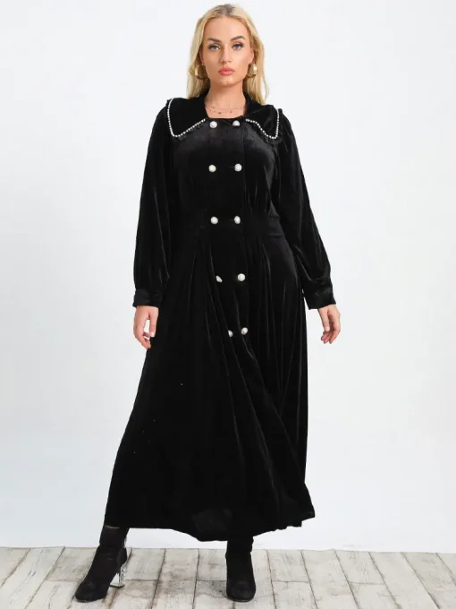 Elegant Plus Size Black Polyester A-Line Button-Up Dress - Image 3