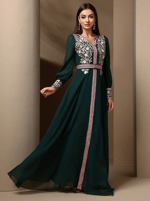 Women's Kaftan Jalabiya Dress with Floral Embroidery - Image 3