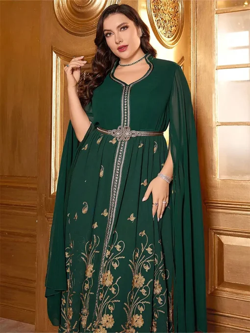 Plus-Size Women’s Maxi Dubai Gala Eid Embroidered Chiffon Dress - Image 6