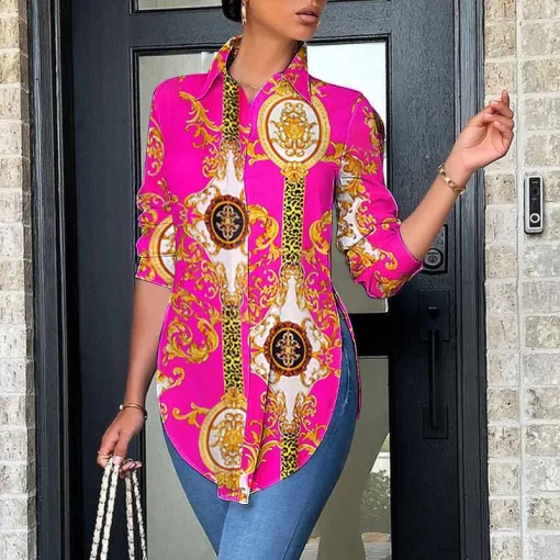 Women’s Bohemian Printed Asymmetrical Summer Blouses - Image 6