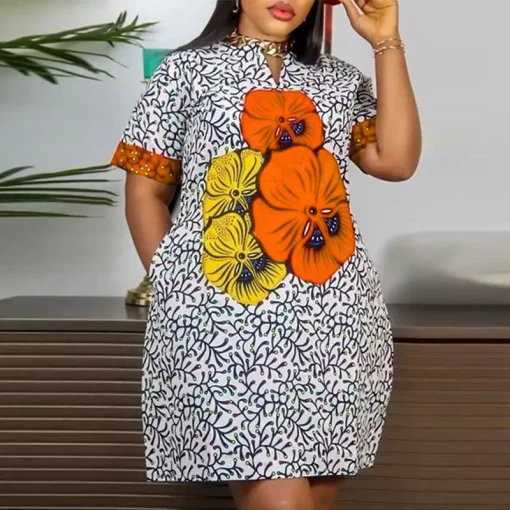 Plus Size Elegant Vintage Printed Mini Dress for Women