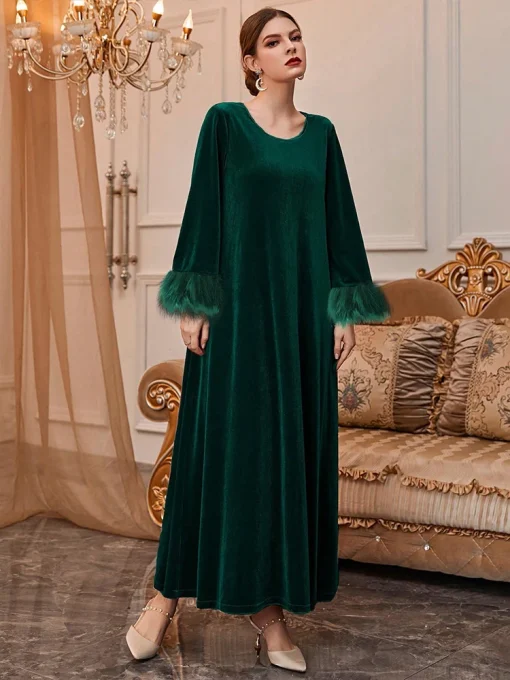 Elegant Retro A-Line Floor-Length Green Evening Dress - Image 3