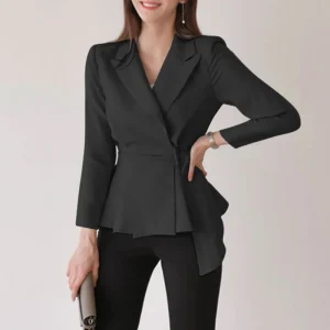 Elegant Long Sleeve Blazer Solid Color Lapel Coat Outwear