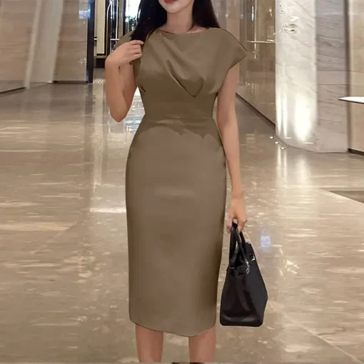 Women’s Elegant Solid Color Office Style Summer Dress