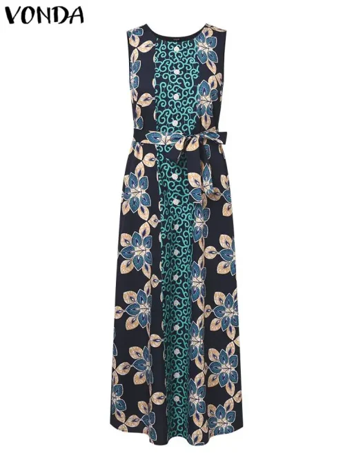 Women’s Sleeveless Floral Print Maxi Summer Dress - Image 2