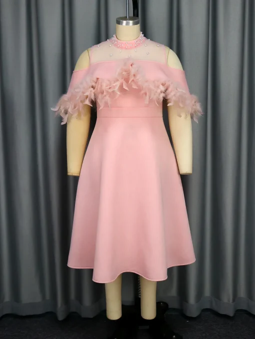 Elegant Pink A-Line Party Dress with Beaded Mesh - Image 5