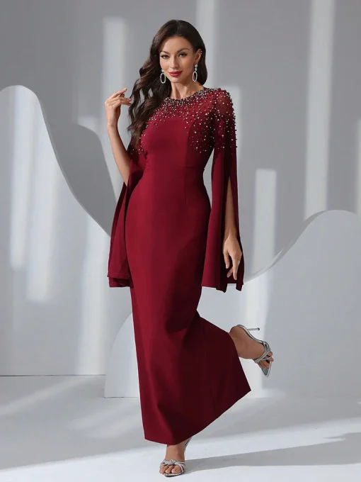 Women's Beaded Long Sleeve Arabian Style Evening Dress - Image 6